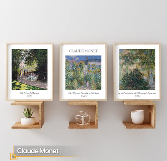 Claude Monet Prints FRAMED 3 Piece Wall Art Monet Framed Poster Set Gallery Wall Set Coastal Print Set Museum Poster Wooden Framed