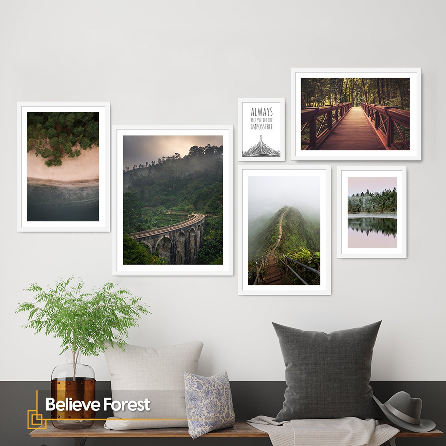 FRAMED Nature Landscape Wall Art Set of 6 Mountain Wall Art 6 Piece Art Prints Framed Forest Wall Art Large Wall Art Gallery Poster Set