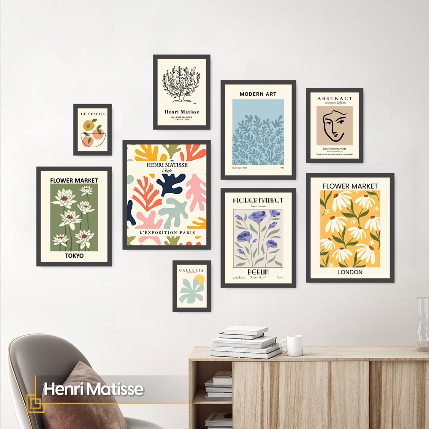 Matisse Gallery Wall Art Set FRAMED Museum Floral  Ready to Hang Prints Set Abstract Wall Art Exhibition Wall Art Porter Set Framed