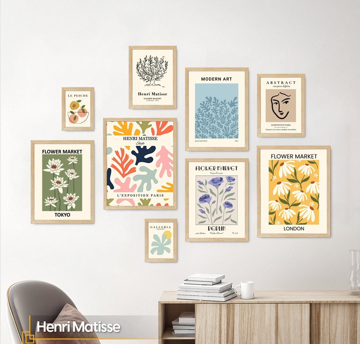 Matisse Gallery Wall Art Set FRAMED Museum Floral  Ready to Hang Prints Set Abstract Wall Art Exhibition Wall Art Porter Set Framed