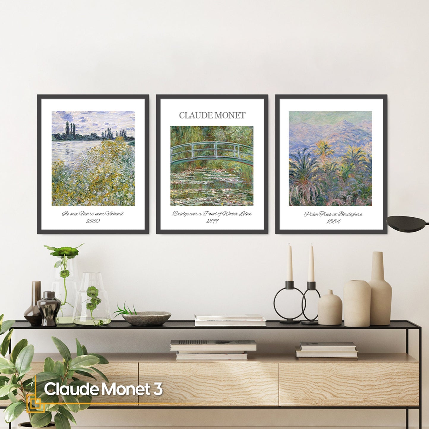 Claude Monet Prints FRAMED 3 Piece Wall Art Gallery Monet Framed Gallery Wall Art FRAMED Abstract Print Set Wooden Framed Wall Gallery