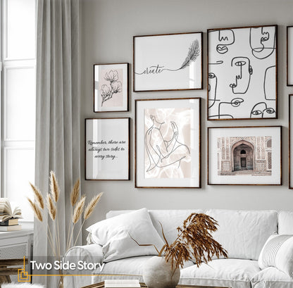 Two Side Story - Modern Line Art Wall Set FRAMED