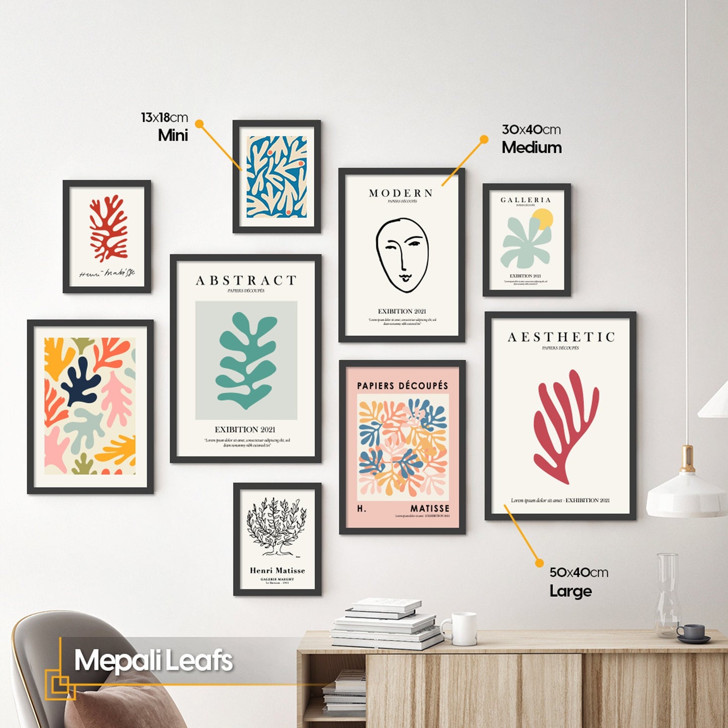 Matisse Wall Art Gallery Set FRAMED Floral Wall Art Prints Set of 9 Abstract Wall Art Gallery Exhibition Wall Art Line Art Wall Gallery