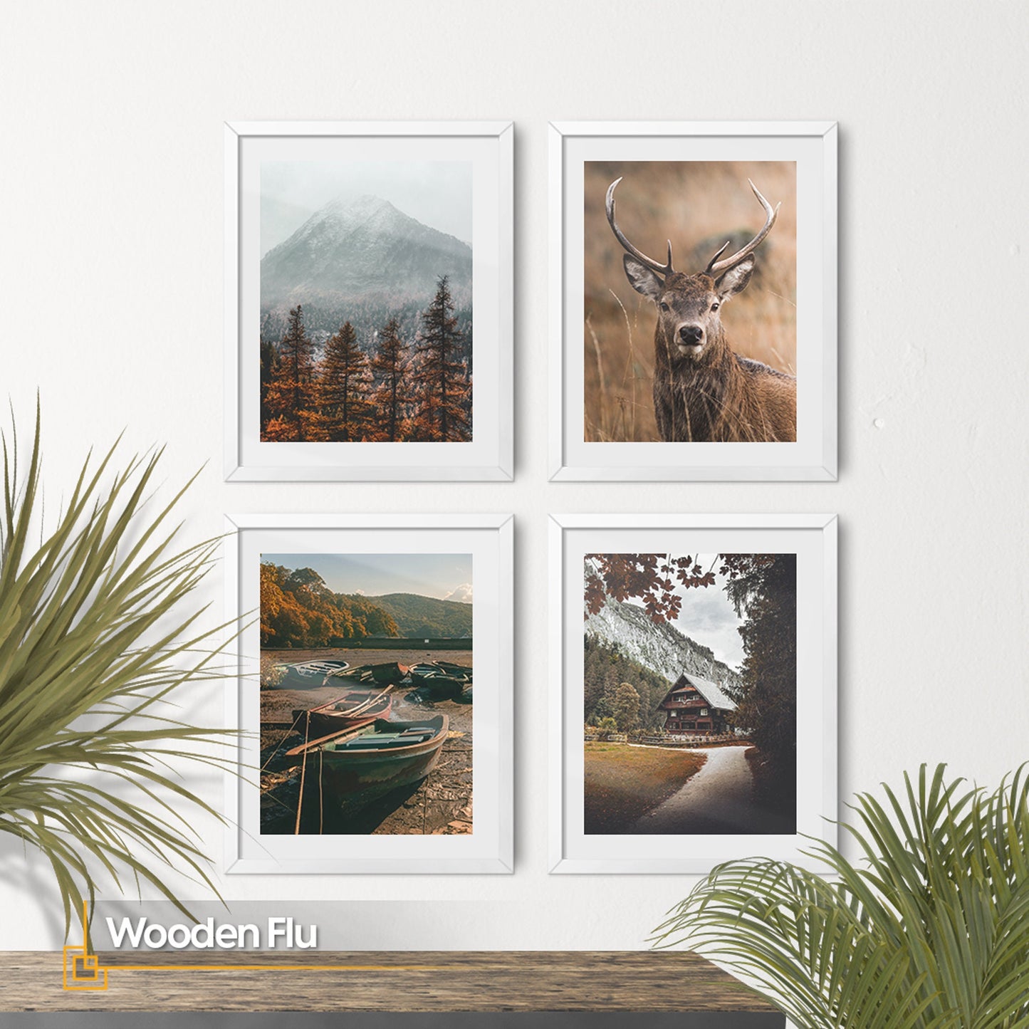 FRAMED Nature Gallery Wall Art Set of 4  Mountain Prints Lake Poster Set Framed Lake Picture Mountain Picture Nature Forest Poster Set