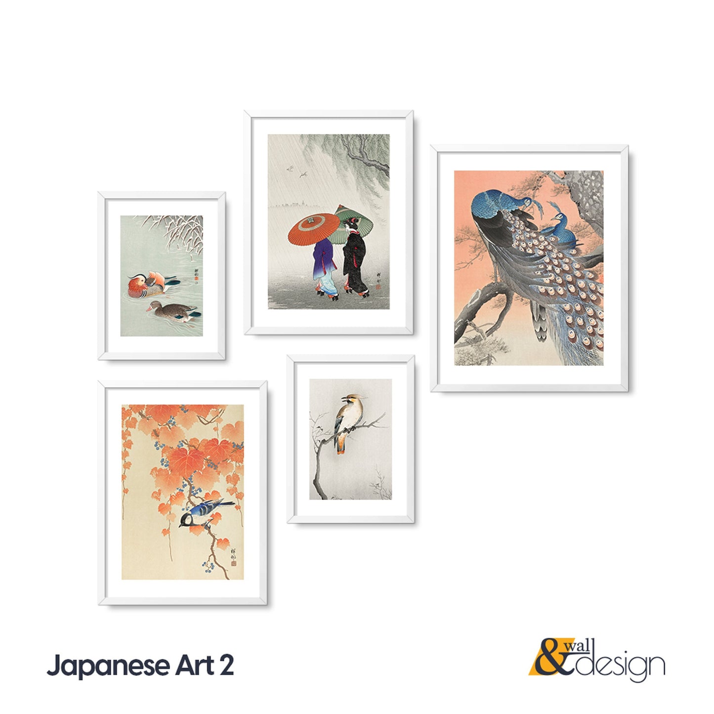 Vintage Japanese Art FRAMED Gallery Wall Set Peacock Wall Art Set of 5 Framed Print Set Living Room Wall Art Vintage Wall Art Posters