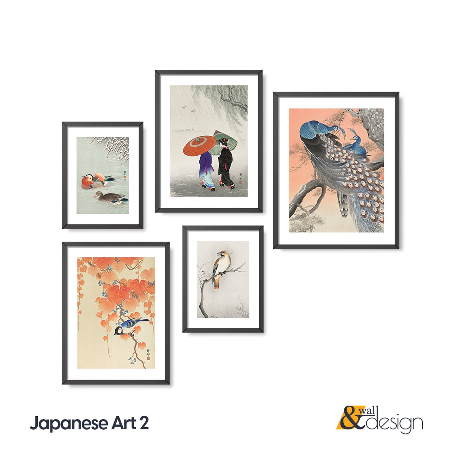 Vintage Japanese Art FRAMED Gallery Wall Set Peacock Wall Art Set of 5 Framed Print Set Living Room Wall Art Vintage Wall Art Posters