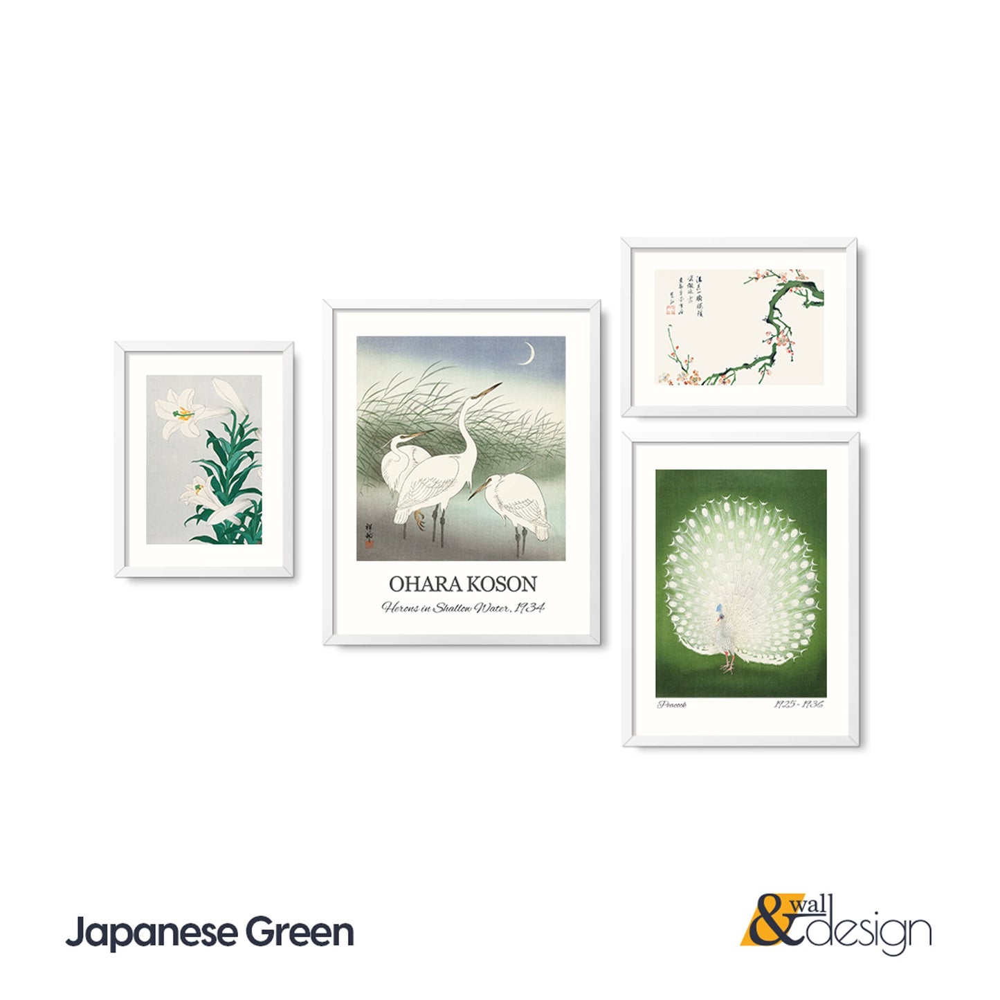 Japanese Wall Art FRAMED Gallery Wall Set Peacock Wall Art Set of 4 Vintage Framed Prints Living Room Wall Art Exhibition Wall Art