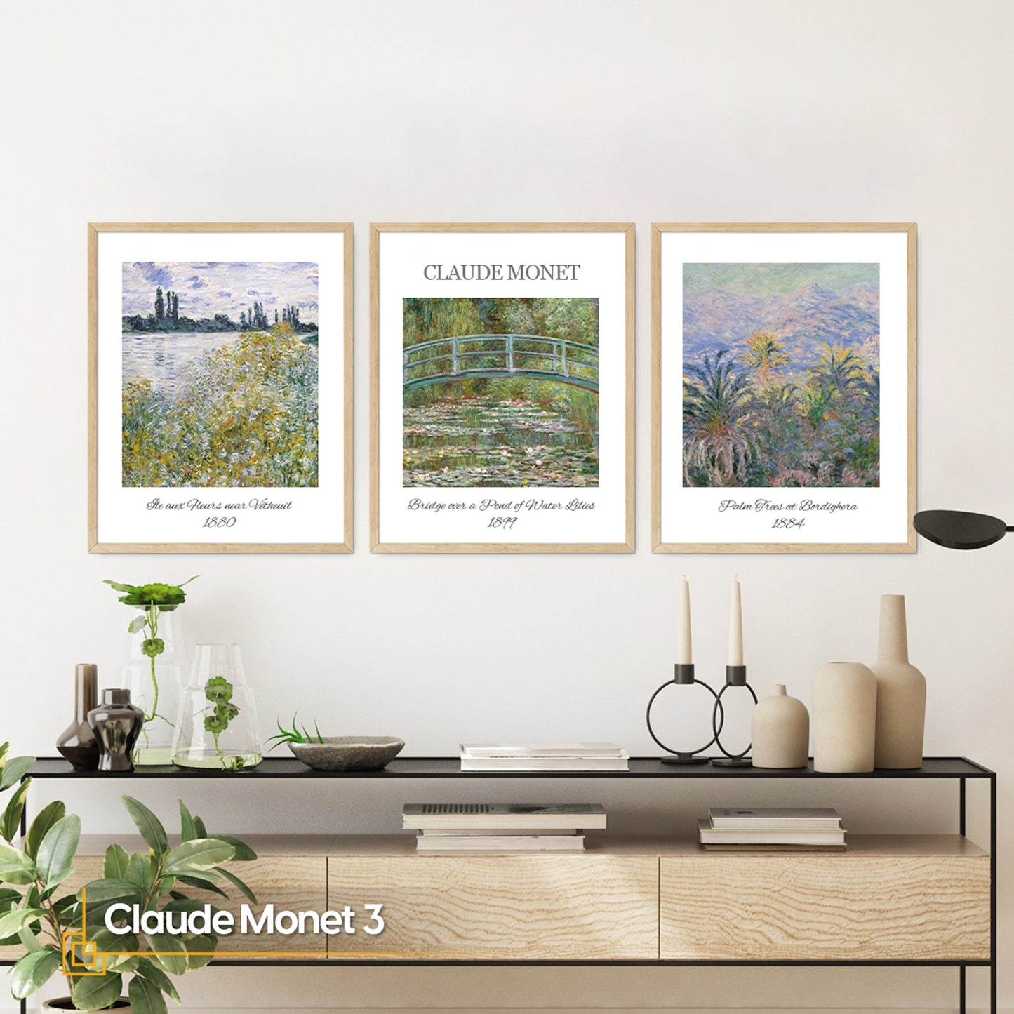 Claude Monet Prints FRAMED 3 Piece Wall Art Gallery Monet Framed Gallery Wall Art FRAMED Abstract Print Set Wooden Framed Wall Gallery