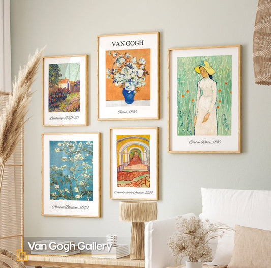 Van Gogh Gallery Wall Art Set FRAMED 5 Piece Exhibition Wall Art Ready to Hang Van Gogh Wall Set Eclectic Wall  Gallery Set Museum Prints