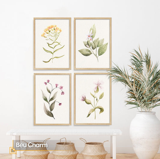 FRAMED Gallery Wall Set Flower Print Set of 3 Water Color Flowers Posters Framed Ready Made Gallery Wall Art Vintage Floral Wall Prints