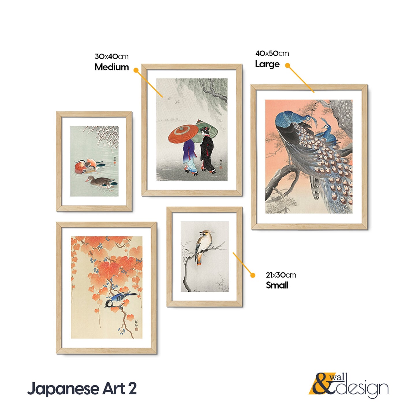 Vintage Japanese Art FRAMED Gallery Wall Set Peacock Wall Art Set of 5 Framed Print Set Living Room Wall Art Vintage Wall Art Posters