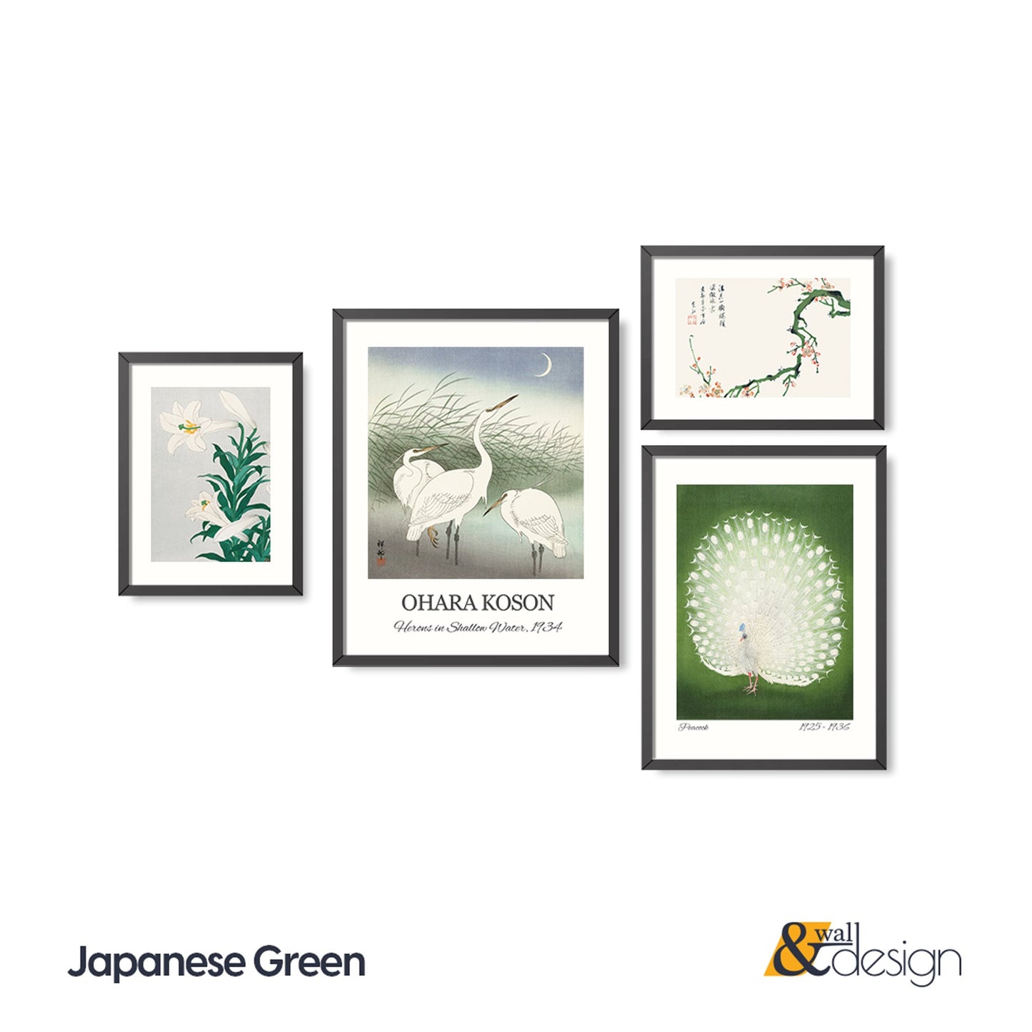 Japanese Wall Art FRAMED Gallery Wall Set Peacock Wall Art Set of 4 Vintage Framed Prints Living Room Wall Art Exhibition Wall Art