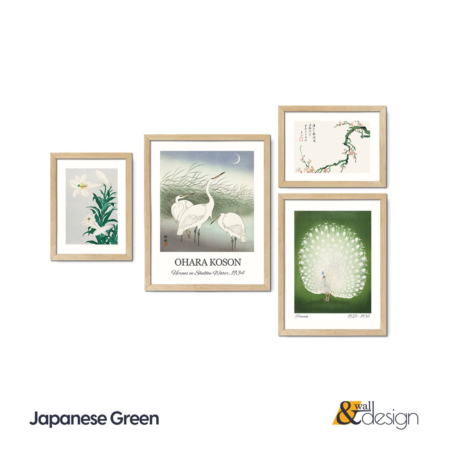 Japanese Wall Art FRAMED Gallery Wall Set Peacock Wall Art Set of 4 Vintage Framed Prints Living Room Wall Art Exhibition Wall Art