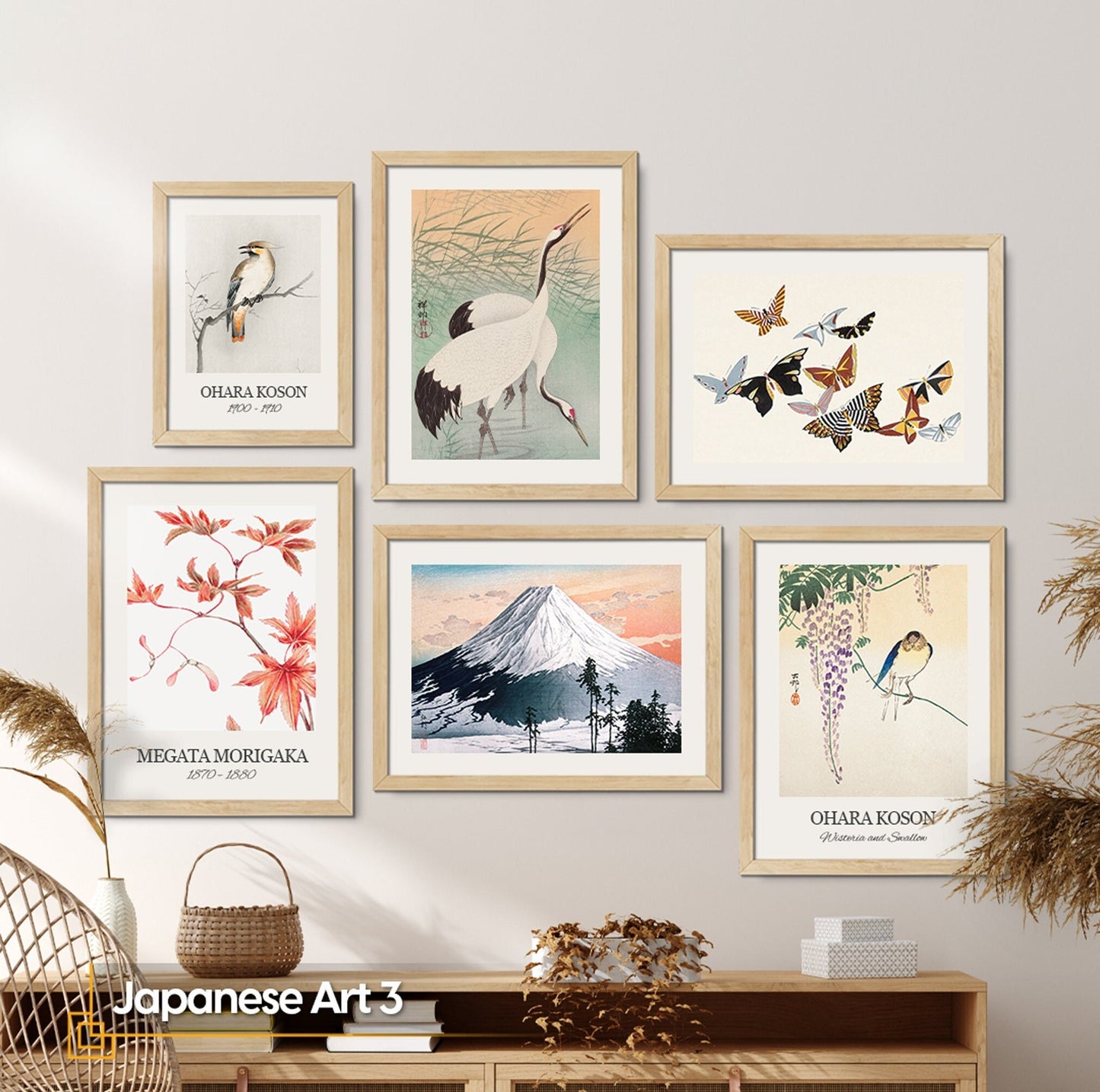 FRAMED Japanese Wall Art Gallery Wall Set Butterfly Prints Wall Deco Artworks Framed Poster Set Living Room Wall Art Vintage Wall Art