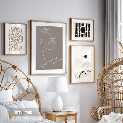 Femilines - FRAMED Gallery Wall Set of 4 Beige Abstract Posters
