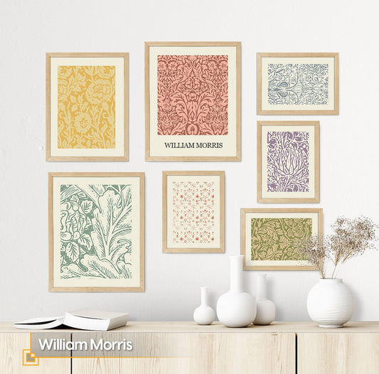 William Morris - Line Art Gallery Wall Set FRAMED of 7 Pieces
