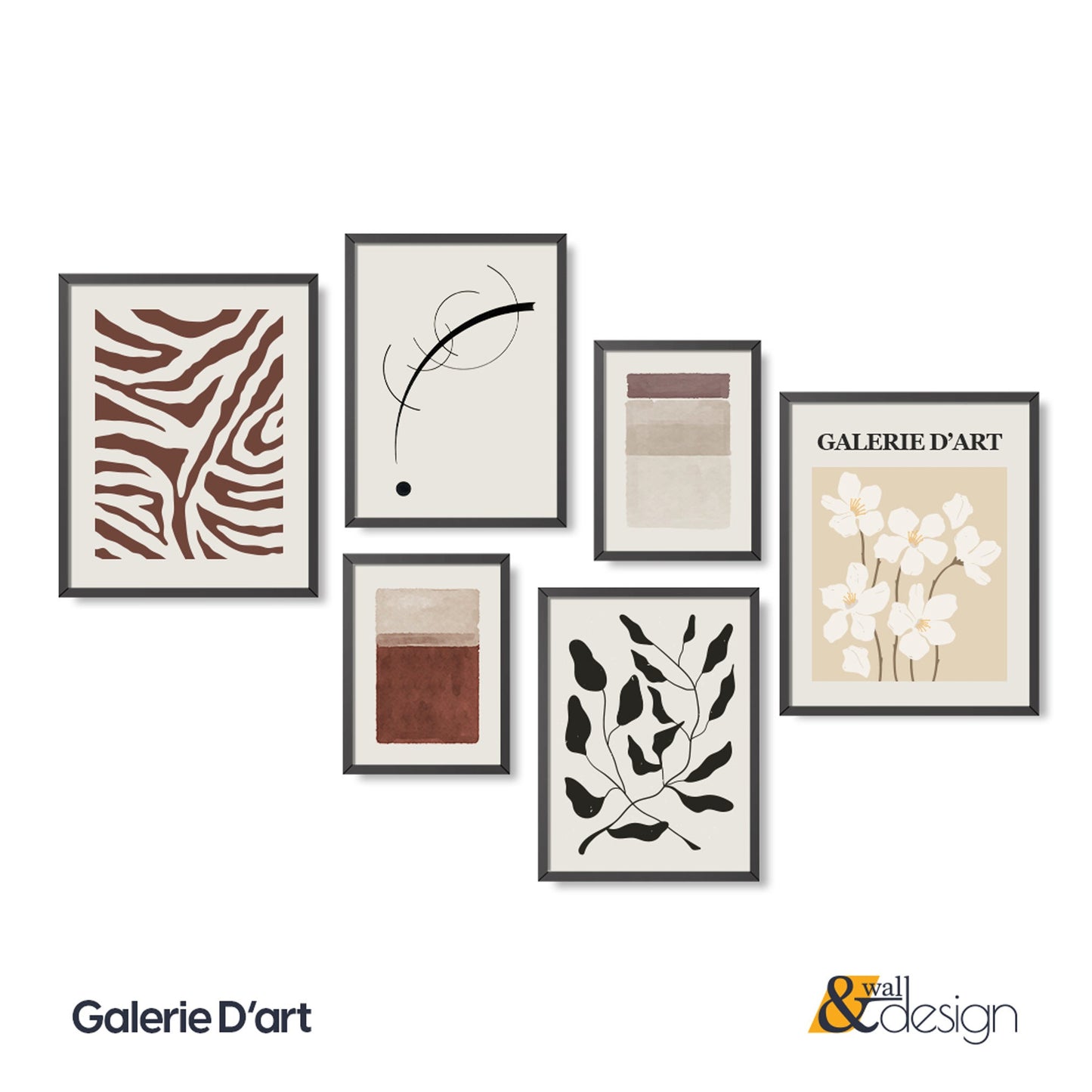 Galerie D'art - Abstract Line Art Gallery Wall Set Wooden FRAMED