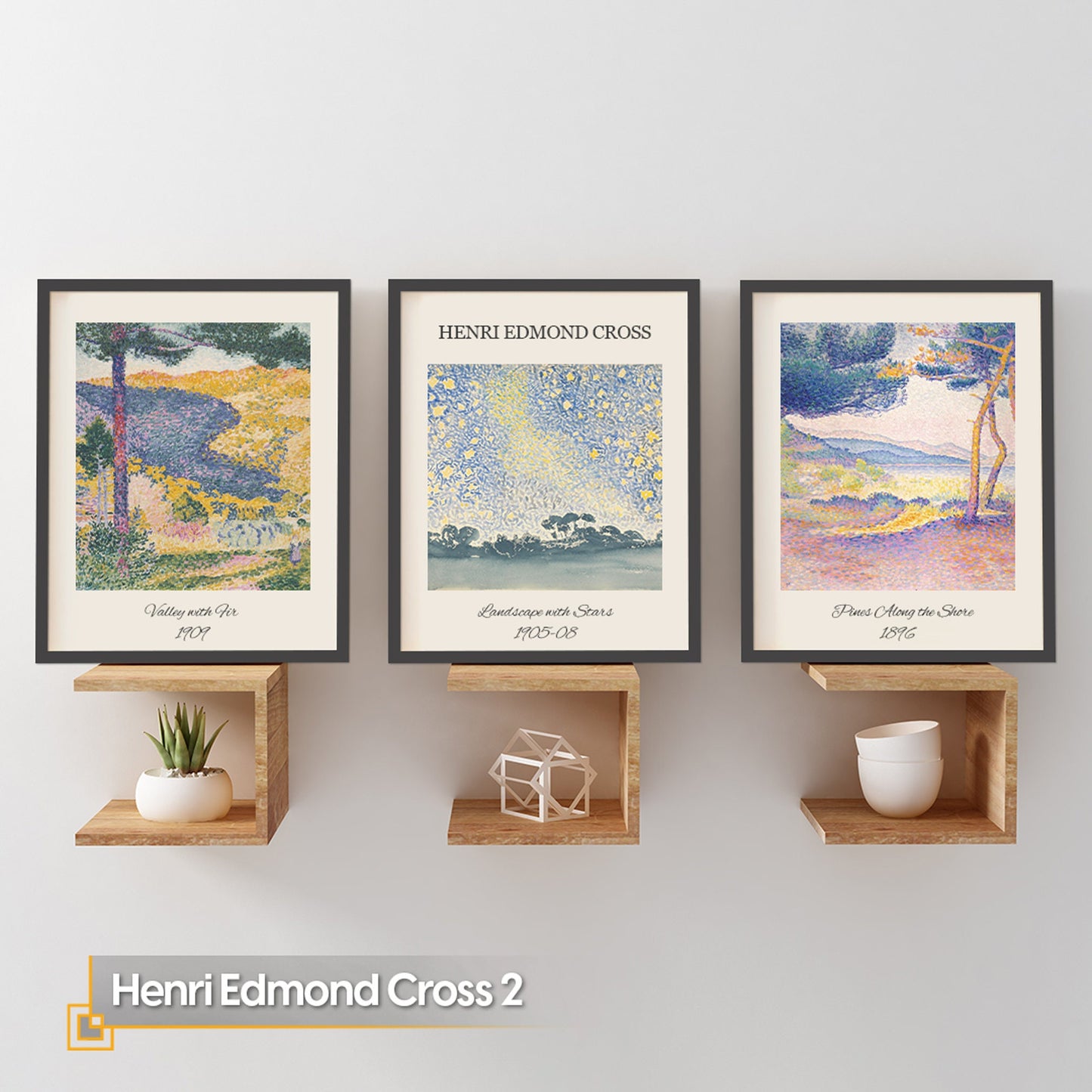 FRAMED Henri Edmond Cross Wall Art Gallery Henri EDMOND Exhibition Posters Set of 3 Henri EDMOND Museum Gallery Wall Print Set Framed