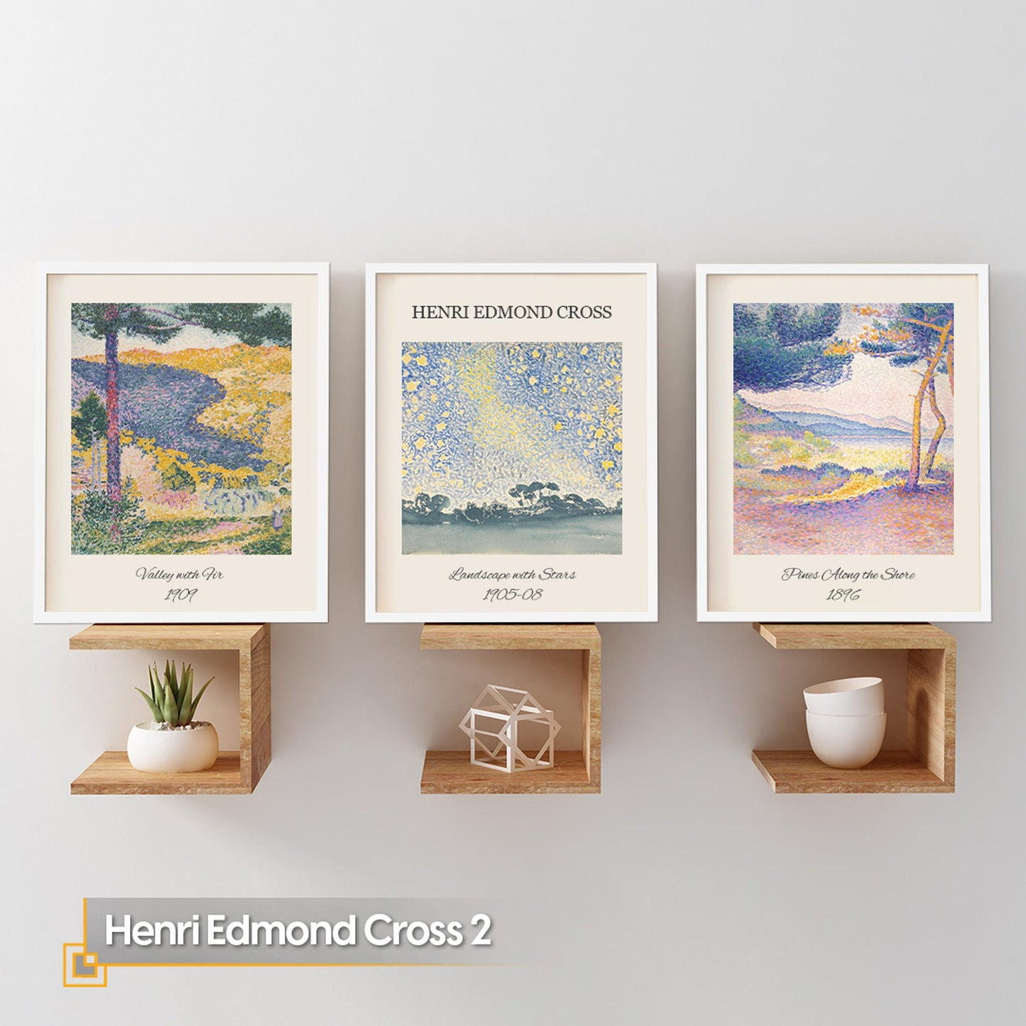 FRAMED Henri Edmond Cross Wall Art Gallery Henri EDMOND Exhibition Posters Set of 3 Henri EDMOND Museum Gallery Wall Print Set Framed