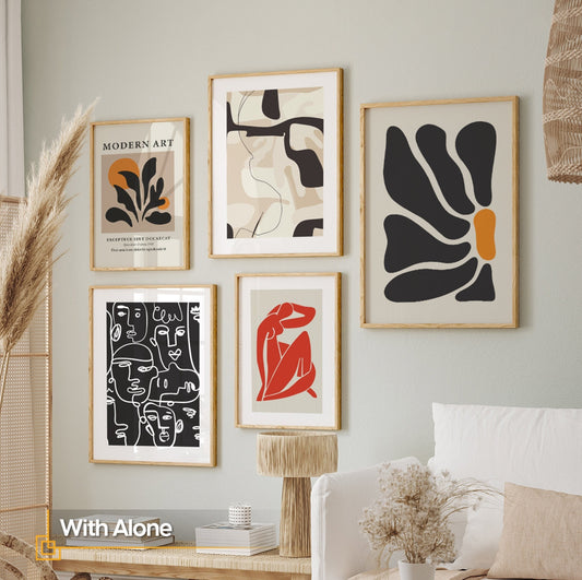 With Alone - 5 Pieces Wooden Framed Abstract Wall Art Set