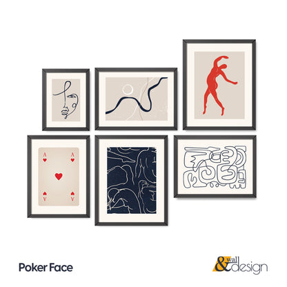 Poker Face - Line Art Wall Art Set of 6 Pieces FRAMED
