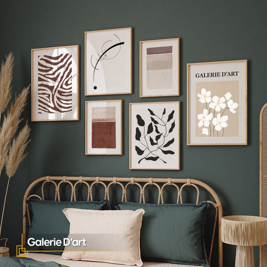 Galerie D'art - Abstract Line Art Gallery Wall Set Wooden FRAMED