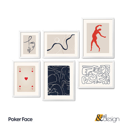 Poker Face - Line Art Wall Art Set of 6 Pieces FRAMED