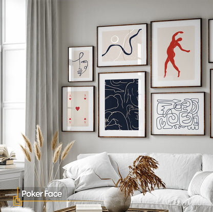 Poker Face - Line Art Wall Art Set of 6 Pieces FRAMED
