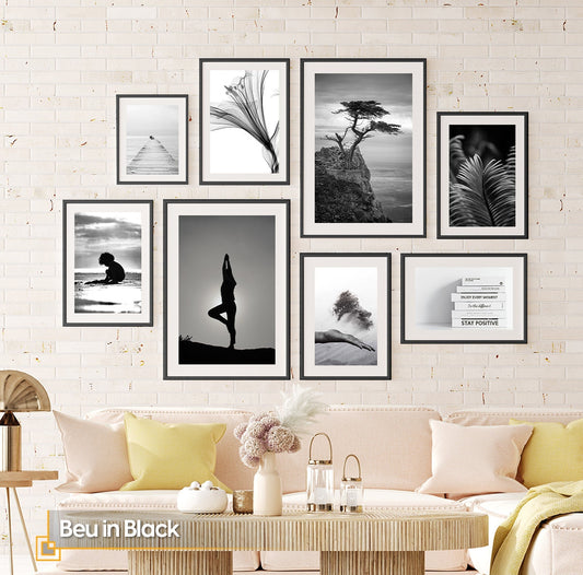 Black and White Wall Art Poster Set FRAMED Modern Wall Art Ready to Hang Gallery Wall Art  Framed Gallery Wall Set Living Room Wall Art