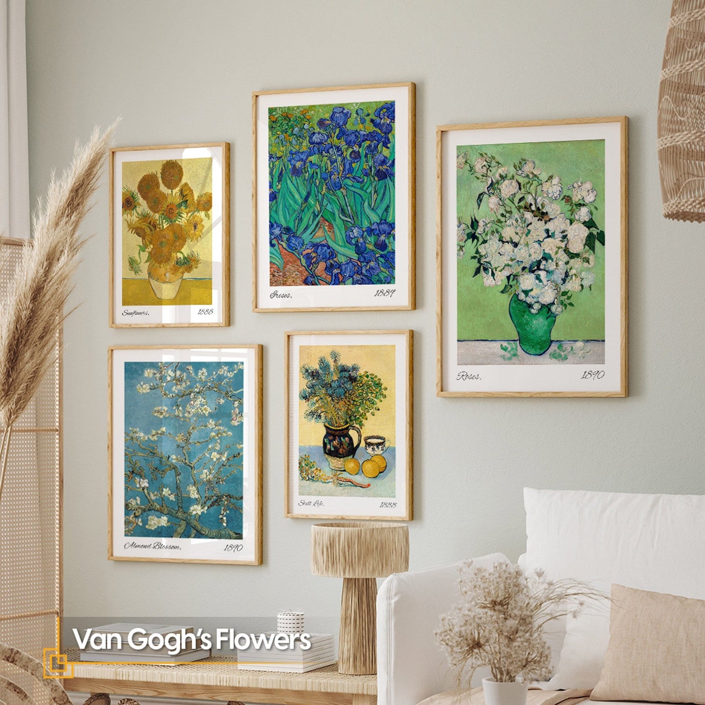 Van Gogh Print Gallery Wall Set FRAMED Flowers Print Set Ready Made Art Ready to Hang Gallery Wall Art Van Gogh's Pictures Wall Deco