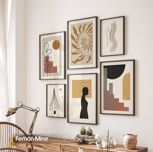 Feman Mine - Abstract FRAMED Wall Art Gallery Set of 6