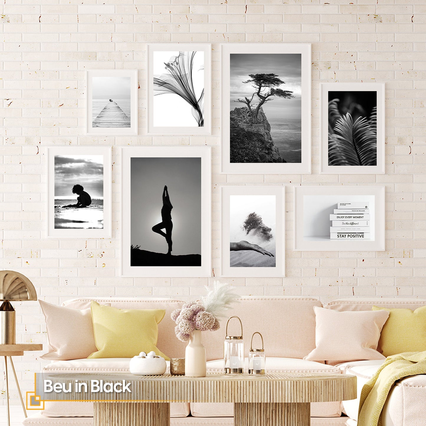 Black and White Wall Art Poster Set FRAMED Modern Wall Art Ready to Hang Gallery Wall Art  Framed Gallery Wall Set Living Room Wall Art