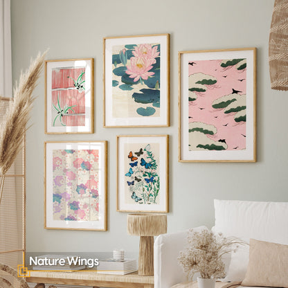 Nature Wings - Pink Flowers 5 Pieces FRAMED Wall Art Set