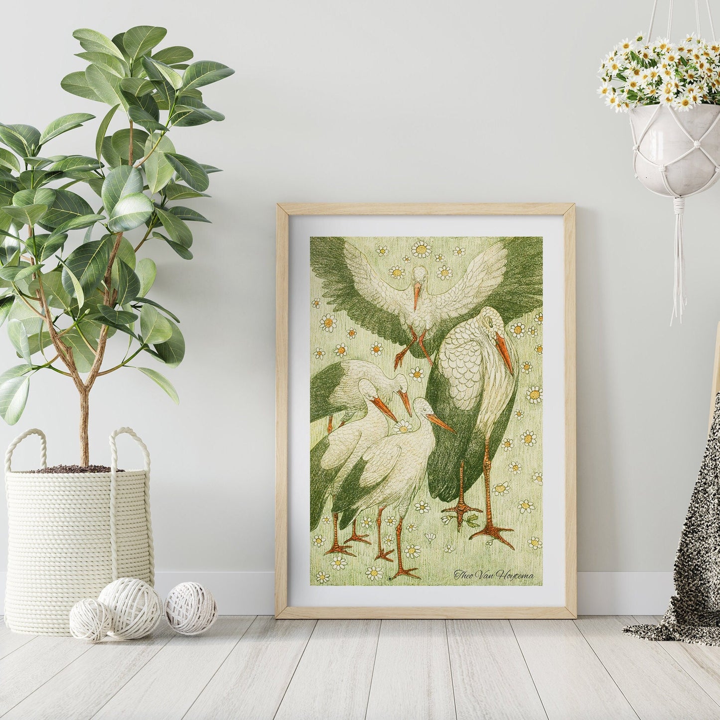 FRAMED Gallery Wall Set Floral Print Set of 4 Green Flower Posters Framed Ready Made Gallery Wall Art Koson Cranes Wall Art Gallery Set