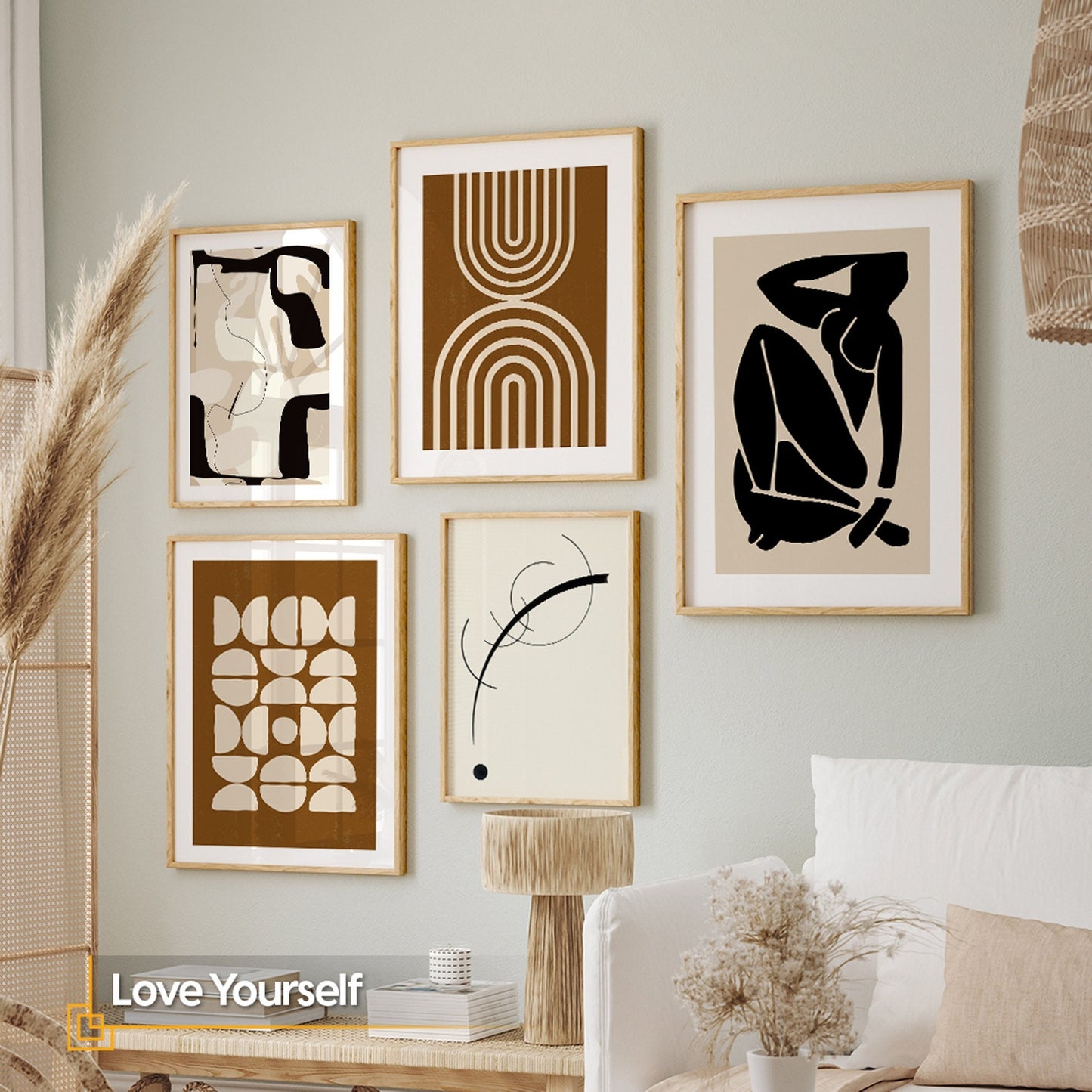 Love Yourself - Abstract 5 Pieces Wooden FRAMED Wall Art Set