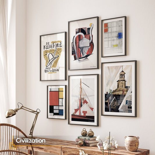 Modern Line Art 6 Pieces FRAMED Wall Art Set Framed Abstract Art Prints Framed Gallery Wall Set High Quality Print and Wooden Frames