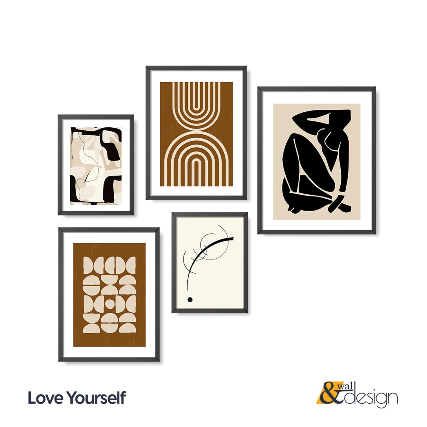 Love Yourself - Abstract 5 Pieces Wooden FRAMED Wall Art Set