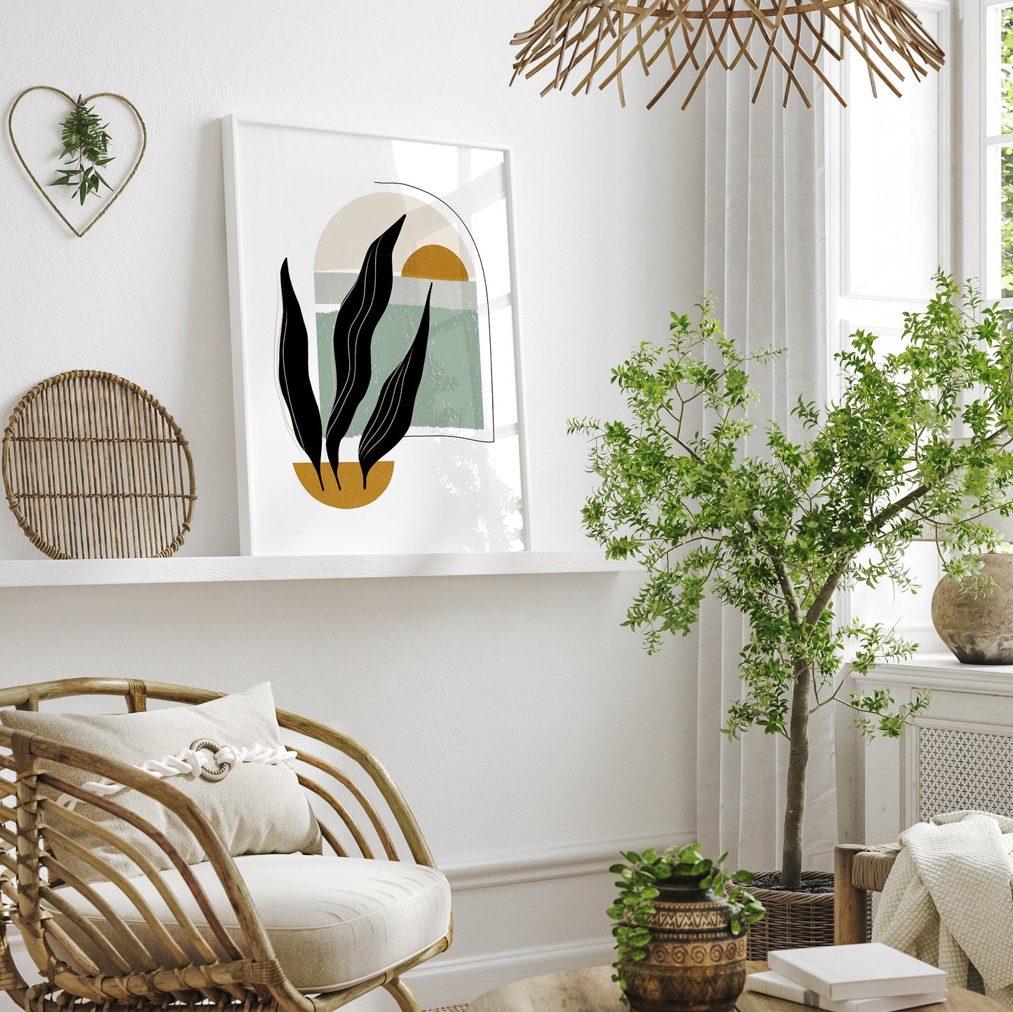 FRAMED Gallery Wall Set Abstract Floral Print Set of 4 Green Flower Posters Ready Made Gallery Wall Art Leaves Wall Art Gallery Set