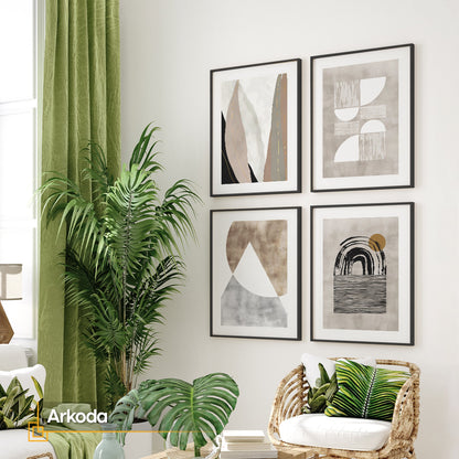 Arkoda - 4 Pieces Wooden FRAMED Abstract Wall Art Prints