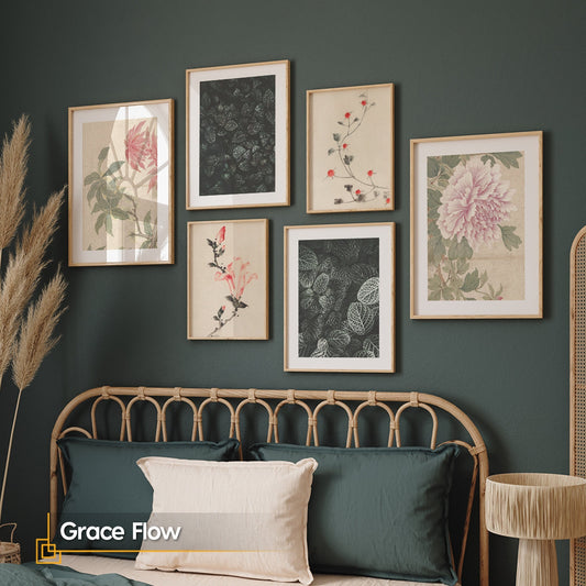 Grace Flow - 6 Pieces Vintage Flowers Wooden FRAMED Wall Gallery