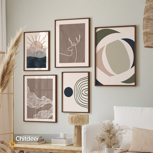 Chitdeer - 5 Pieces Wooden Framed Abstarct Wall Gallery