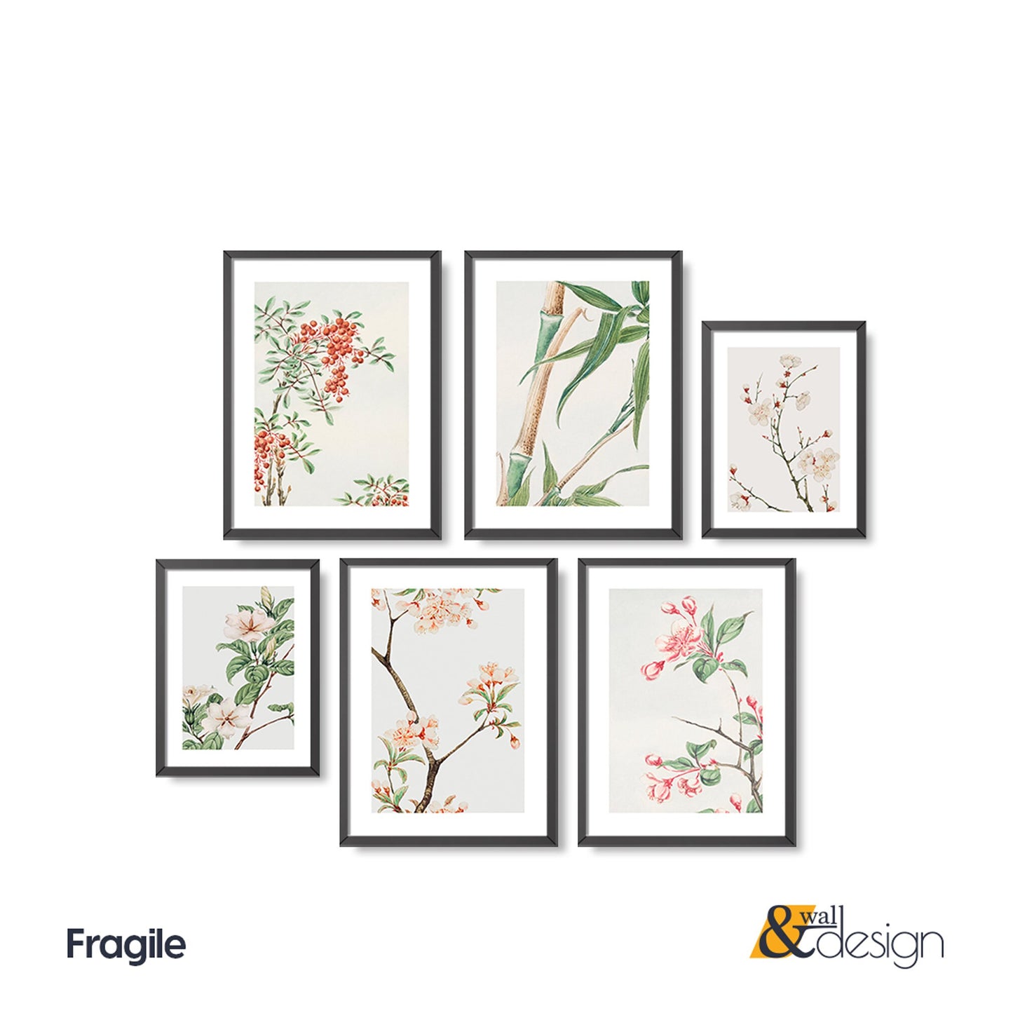 Framed Flowers Wall Art Gallery Set of 6 Art Prints Set Pink Flowers Botanical Prints Plants and Tree Watercolor Print Pink Cozy Home Deco