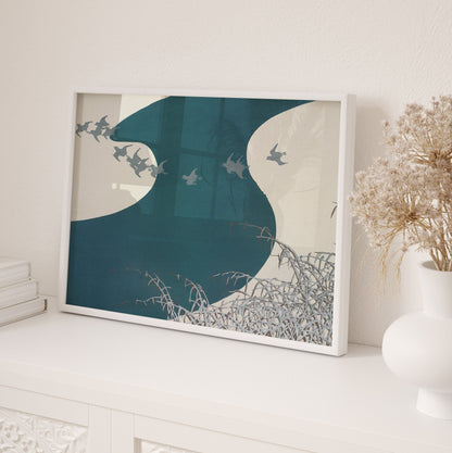 Blue Hope - Modern Wall Art Set FRAMED Gallery Watercolor Japanese Art Prints