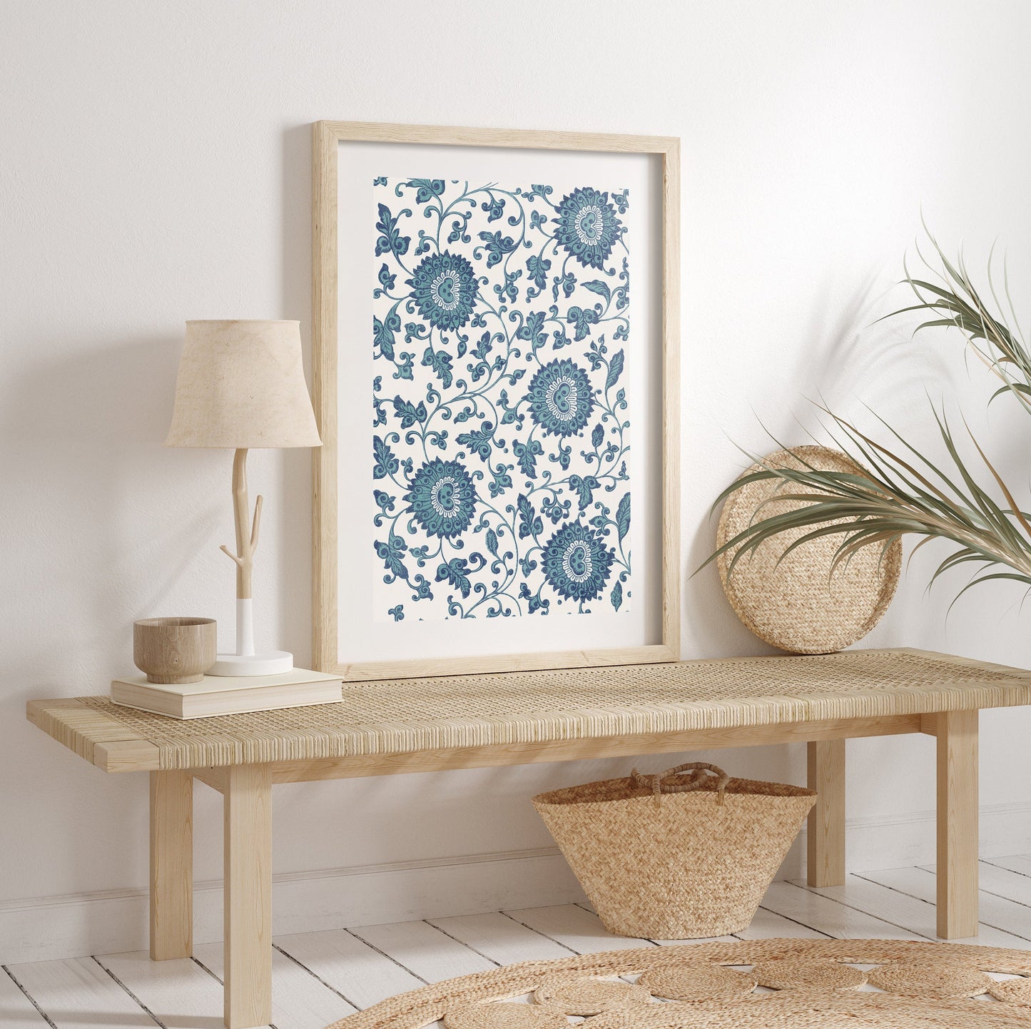 Blue Wall Art Set FRAMED Japanese Framed Prints Ready to Hang Gallery Wall Art Floral Wall Art William Morris Kamisaka Sekka Hokusai