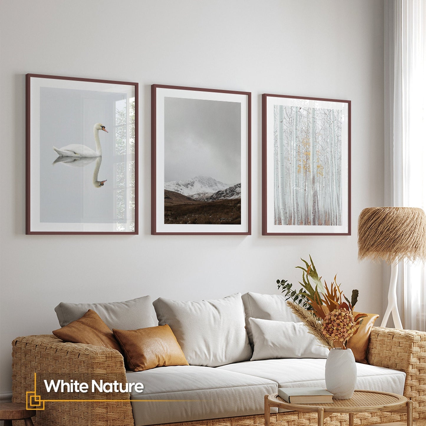 White Nature - Gallery Wall Set of 3 White Nature FRAMED