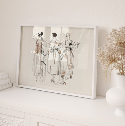 She Was - Vintage FRAMED Wall Gallery Set for Fashion House Print Art Set of 6 Pieces
