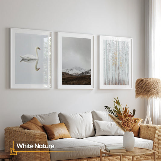 White Nature - Gallery Wall Set of 3 White Nature FRAMED
