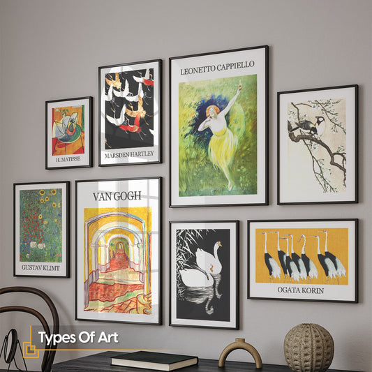 Eclectic Large Gallery Wall Set of 8 FRAMED Prints Maximalist Wall Decor Wall Art Bundle Matisse Klimt Van Gogh Ohara Koson Cranes