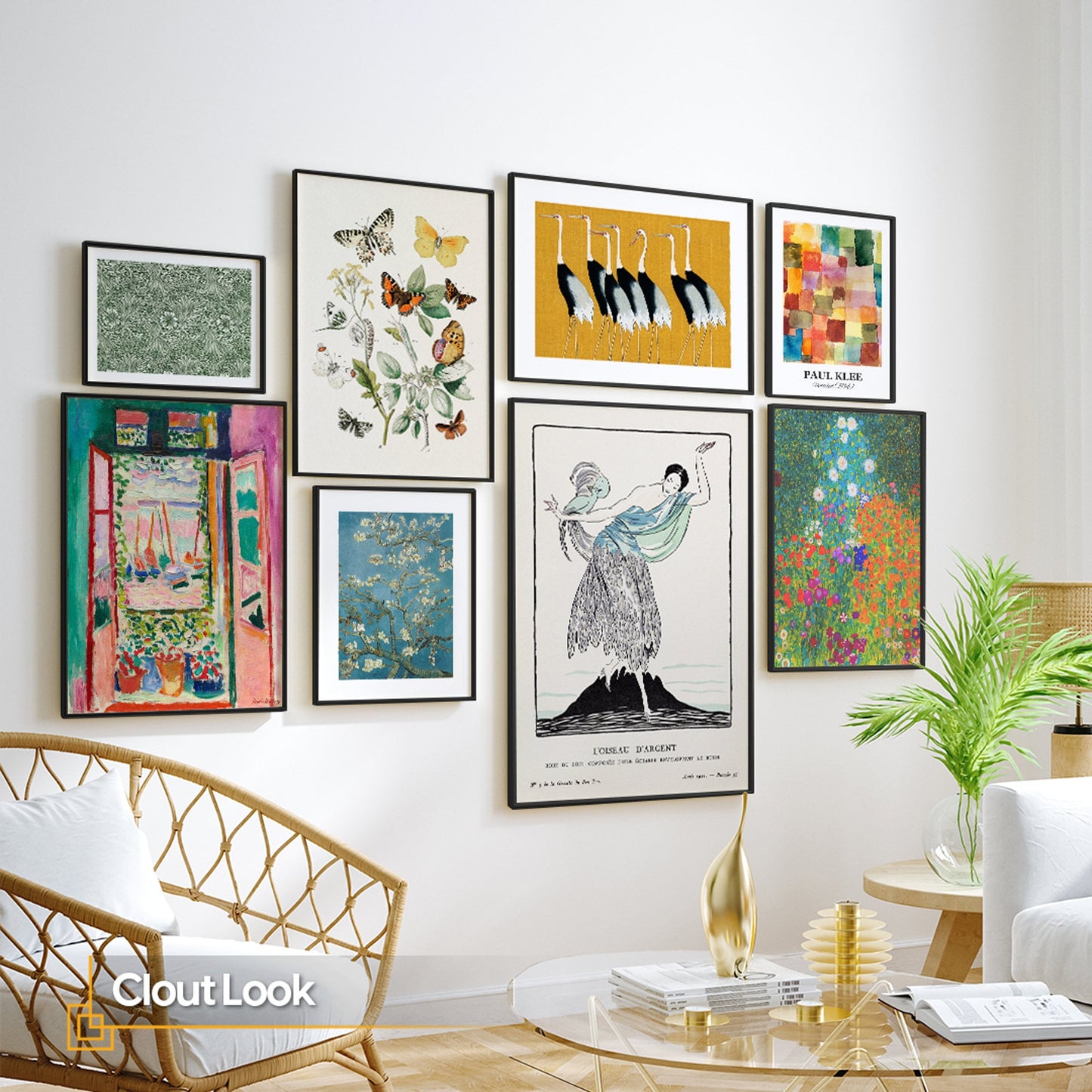 Eclectic Gallery Wall Set of 8 FRAMED Prints Maximalist Wall Decor Gipsy Style Wall Prints Matisse Gustav Klimt Paul Klee Housewarming Gifts