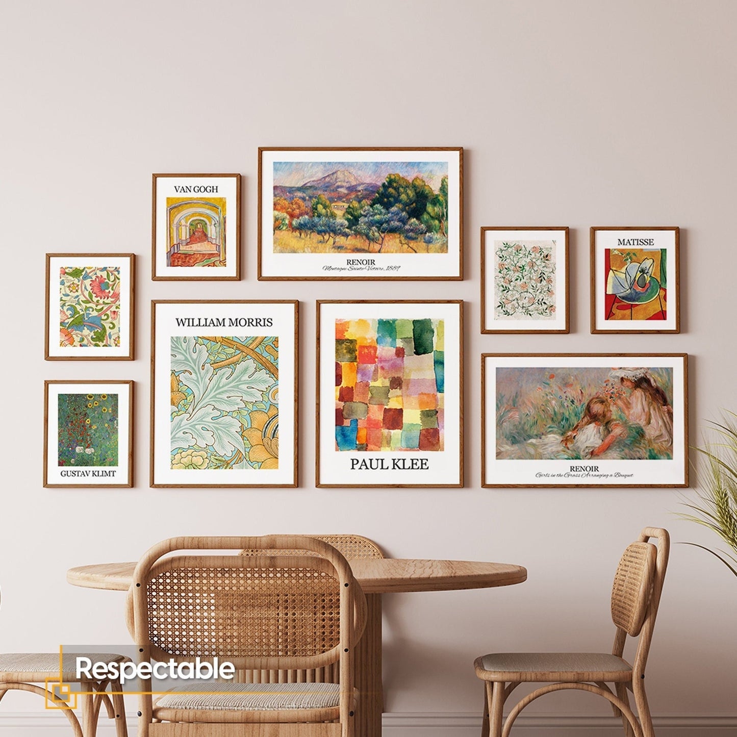 Gallery Wall Framed Set of 9 Exhibition Prints Maximalist  Wall Art Bundle Van Gogh William Morris Renoir Matisse Klimt Paul Klee